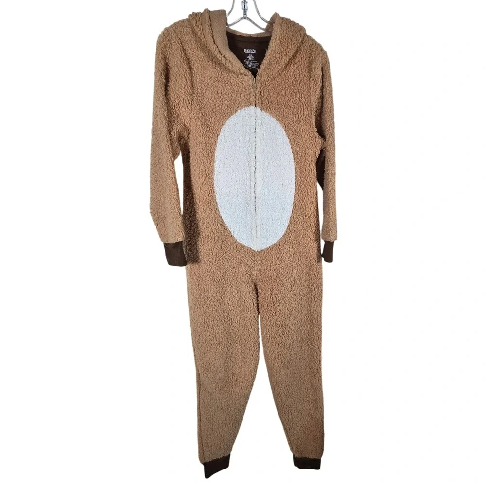 Rudolph the Red Nose Reindeer Sherpa Fleece Hooded Zip-Up Pajamas Medium‎